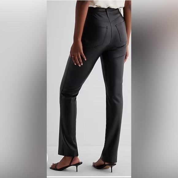Express Black 90s Slim Super High Waisted Faux Leather Modern Straight Pant - Picture 2 of 9